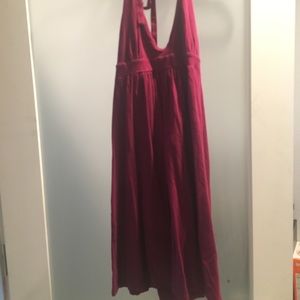 Burgundy cotton tie neck summer dress